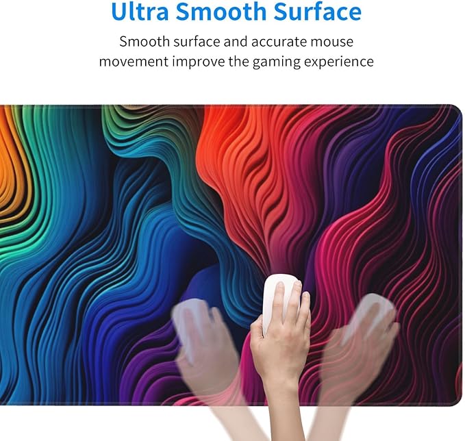 Vibrant Wavy Rainbow Desk Cover MatExtended Large Mouse PadComputer Laptop Mat Desk Decor for Office Game Home 30x16 Inch