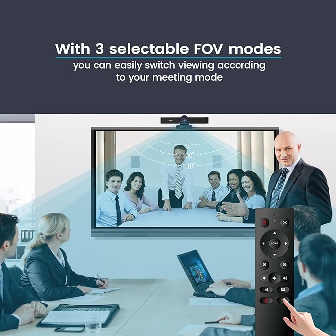 TONGVEO 3-in-1 4K Webcam with Microphones and Speaker AI Auto-Tracking 5X Digital Zoom Webcam 4K Adjustable Field of View Remote Control Works with Microsoft Teams Zoom Google Meet PC Mac Laptop