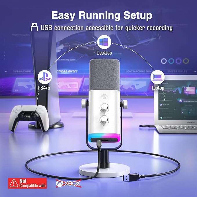 FIFINE XLR/USB Dynamic Microphone with Over-Ear Headset Bundle Gaming Mic and Headset Set with RGB Volume Control 7.1 Surround Sound Game Chat Balance Compatible with PS4/PS5/PC-AM8W+H13WP
