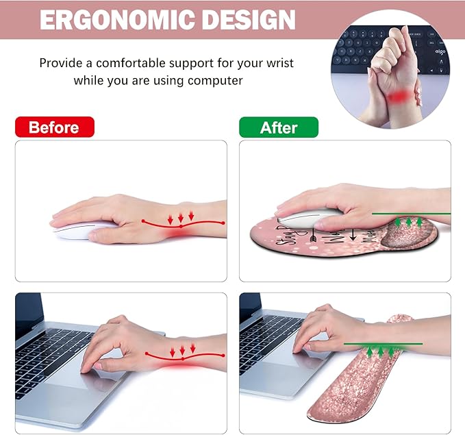DINKY Large Gaming Mouse Mat and Mouse Pad Wrist Keyboard Wrist Rest Set Anti-Slip Base Mousepad + Coaster 35.4 x 15.80-inch Ergonomic Wrist Support for Home Working Gaming-PinkQuote