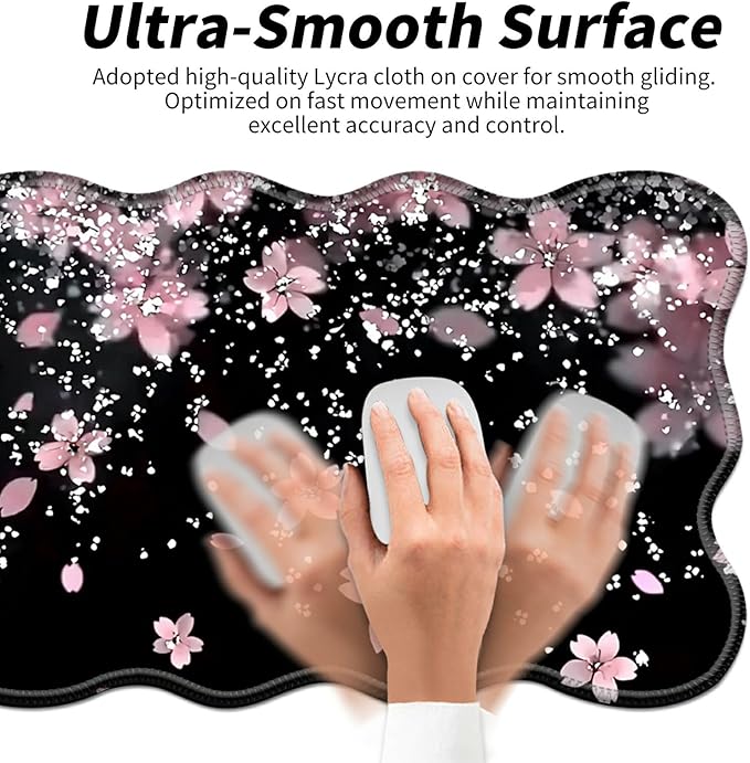 Cherry Blossoms Glittery Desk Mat Mouse Pad 31.5 x11.8 XL Extended Mousepad Huge Mouse Pads with Stitched Edges Desk Pad for Work Game Office Home