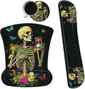 Ergonomic Mouse Pad with Wrist Support Gel Mousepads and Upgrade Keyboard Wrist Rest Pad Set Coasters Non-Slip PU Base Mouse Mat for Office Gaming Computer Laptop Flower Butterfly Skull