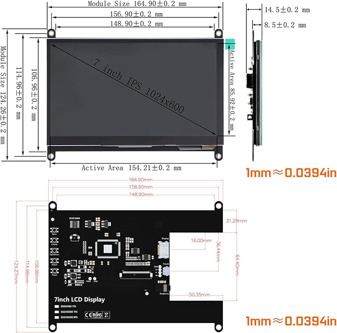 WOWNOVA 7 Computer Sensor Panel LCD Screen PC Temperature Monitor Display Secondary Screen PC Accessories for PC Case Compatible with Raspberry Pi and Windows 7/8/10/11 (Touch Screen)