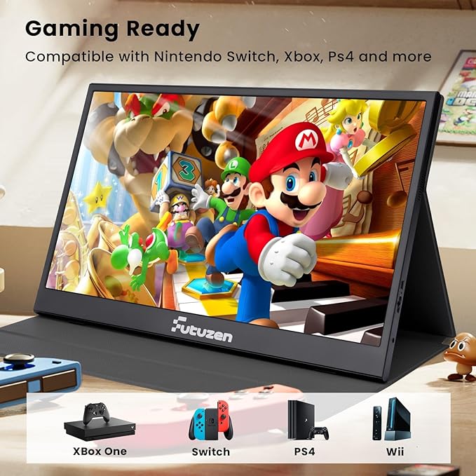 Portable Monitor 15.6inch 1080P FHD Second External Monitor for Laptop/MacBook/Phone Office &amp Travel Monitors with Dual USB-C/Mini HDMI Ultra-Light with Leather Cover &amp Speakers HDR Plug&amp
