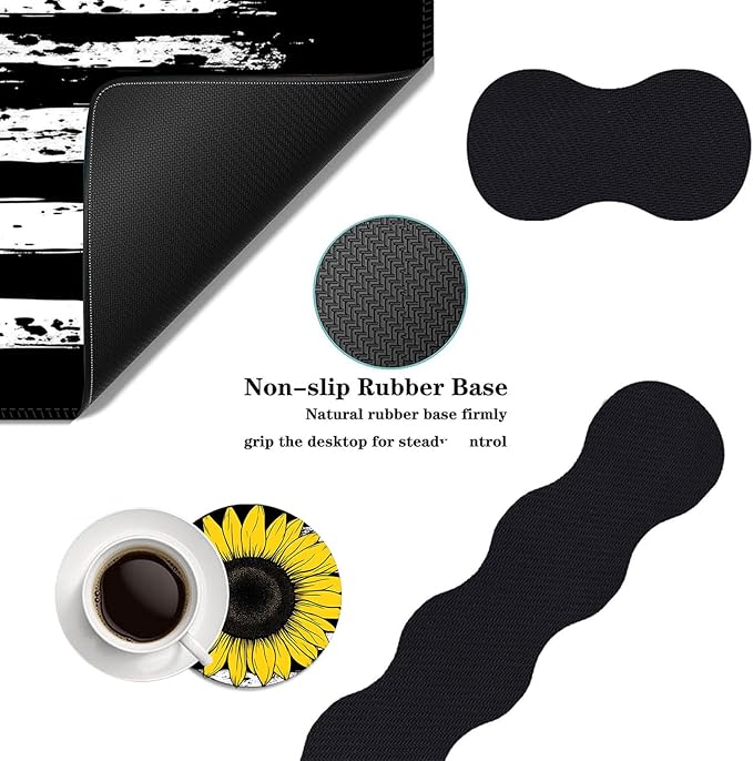 Mouse PadLarge Desk Mat Set 4in1 XL Mousepad + Keyboard Wrist Rest+Mouse Wrist Rest+Coaster with Ergonomic Desk Pad for Home Office Table Computer Cover -American Flag with Sunflower