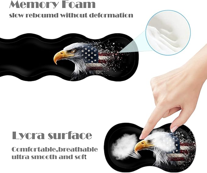 Ergonomic Keyboard Wrist Rest &amp Mouse Pad Wrist Rest SetXL Gaming Desk Mat 31.5x 11.8Non-Slip BaseMemory FoamEasy Typing Pain Relief for Office &amp HomeEagle American Flag