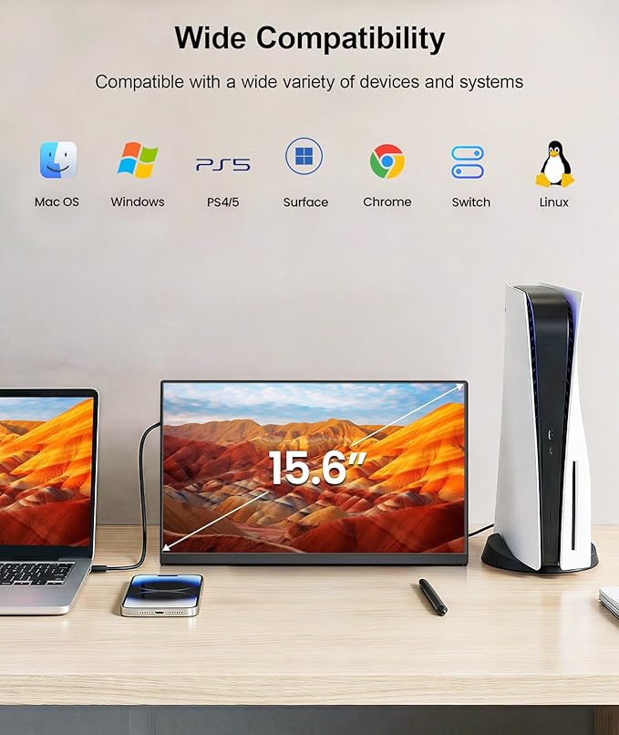 15.6 Laptop Screen Extender Ultra-Slim FHD 1080P Portable Monitor Detachable Dual Monitor Travel &amp Remote Work Plug and Play for 13-17.3 Laptops for Windows/Mac/Android/Chrome