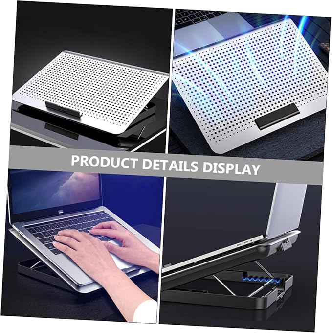 Gatuida Aluminum Laptop Radiator Cooling Stand with Quiet Exhaust Fan Adjustable Height Computer Rack for Home Office School Use Ergonomic Notebook Cooler with Enhanced Airflow and Stable