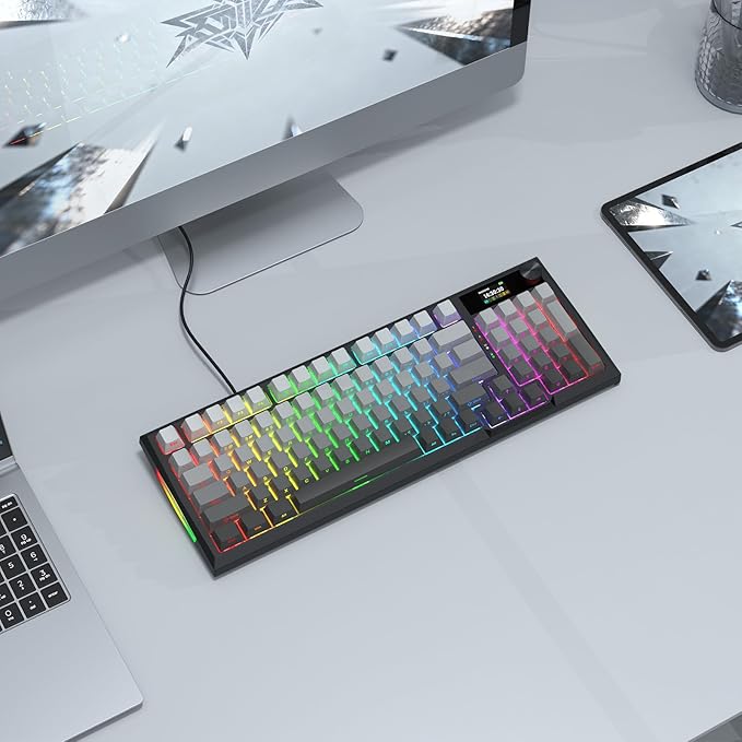 Redragon Wireless Mechanical Keyboard Gasket RGB Gaming Keyboard with Screen &amp Knob Tri-Mode BT5.0/2.4G/USB-C 95 Keys Hot Swappable Side Printed PBT Keycaps Thick Pre-Lubed Linear Switch K72
