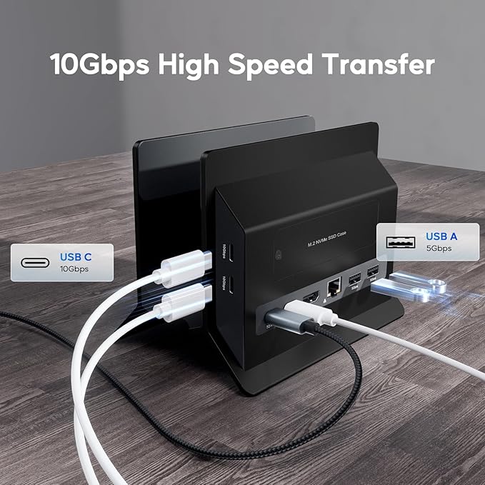 Vertical MacBook Docking Station PULWTOP Docking Station for Mac mini with M.2 NVMe case for MacBook Pro/Air 4K@60Hz HDMI 2USB C 10Gbps SD/TF 100W PD RJ45 2 USB A for Windows Black