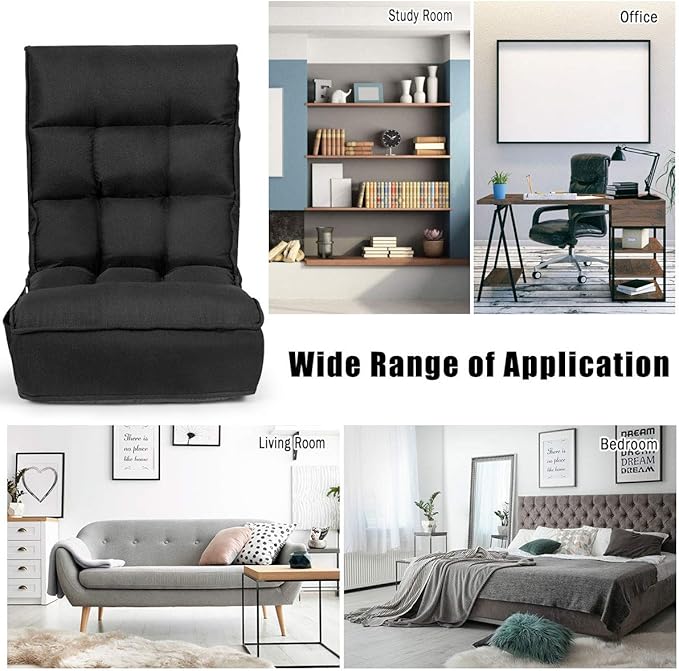 DORTALA Foldable Floor Chair for Adults Memory Foam Gaming Chair w/ 5-Position Adjustable Head and Back Support Indoor Seat for Bedroom Living Room Gaming Room Black
