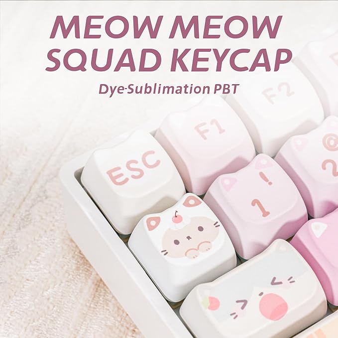 ZORNHER ZH100 Wireless Cat Mechanical Keyboard98% Pink Cute Creamy Keyboard with Number PadFull Size Hot-Swappable Kitty Gaming KeyboardMeow Meow Squad KeycapsClicky Blue SwitchesRGB Backlit