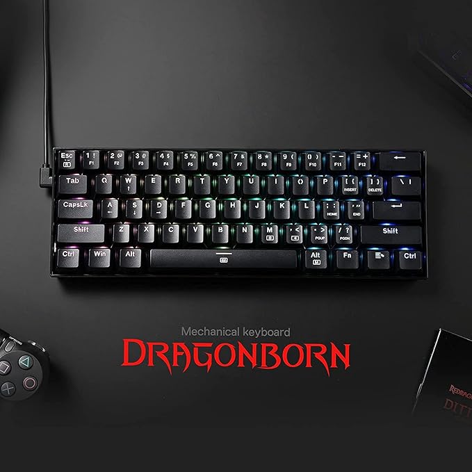Redragon K630 Dragonborn 60% Wired RGB Gaming Keyboard 61 Keys Compact Mechanical Keyboard with Tactile Brown Switch Pro Driver Support Black