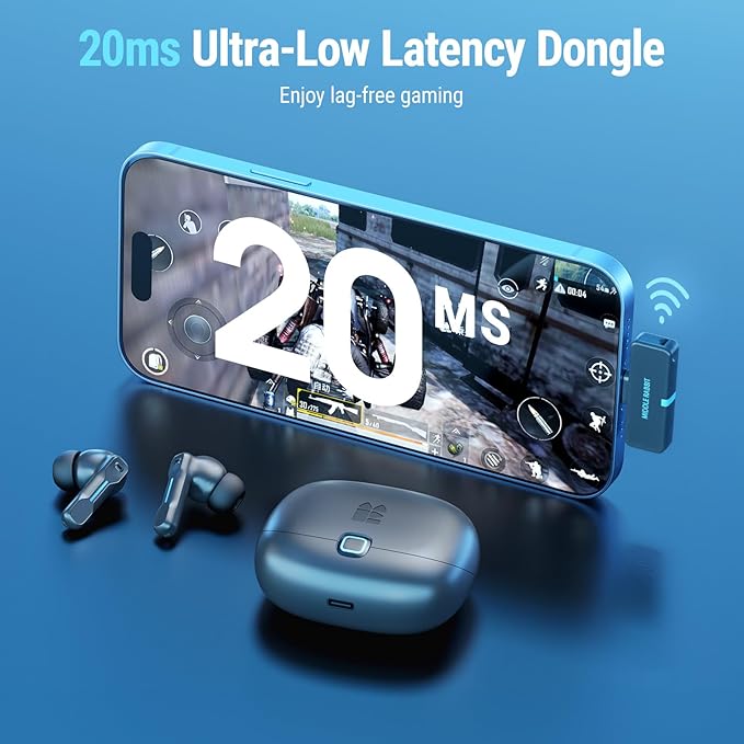 Middle Rabbit SW5 Wireless Gaming Earbuds with Mic Compatible with PC PS5 PS4 Desktop VR Computer Headphones 2.4G Dongle &amp Bluetooth 5.4 Dual-Mode 4 Built-in Microphones 20ms Low Latency