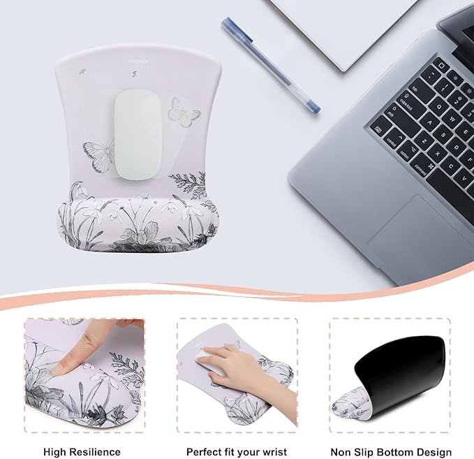 MEGREZ 4-in-1 Ergonomic Memory Foam Wrist Rest Set Desk Pad Mouse Pad with Wrist Rest Keyboard Pad Suitable for Office Workers Programmers &amp Gamers–Relieve Typing &amp Gaming Fatigue Green