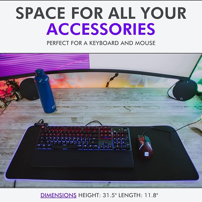 Tilted Nation RGB Mouse Pad for Gaming - Large LED Mousepad - LED Desk mat with 8 Adjustable Light Modes - Non Slip Rubber Base Easy to Clean Water Proof Surface Mat for Keyboard and Mouse