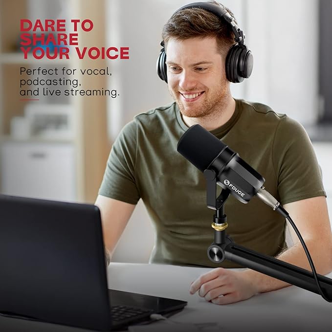 FDUCE XLR Dynamic Microphone for Vocal Recording Podcasting Gaming Live Streaming&ampBroadcasting All Metal Cardioid Mic Voice-Isolating Technology SL40X
