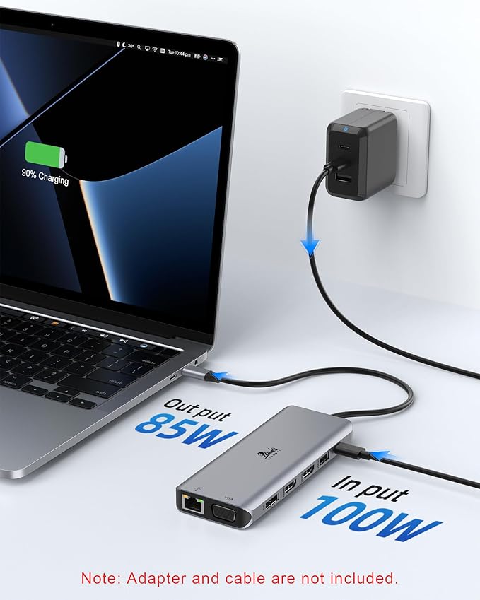 Laptop Docking Station 4 Monitors Dual HDMI+8K DP+VGA 10Gbps 100W PD 6 USB C/A Ports Ethernet SD/TF LIONWEI 13 in 1 USB C Hub for MacBook/Dell/HP/Surface