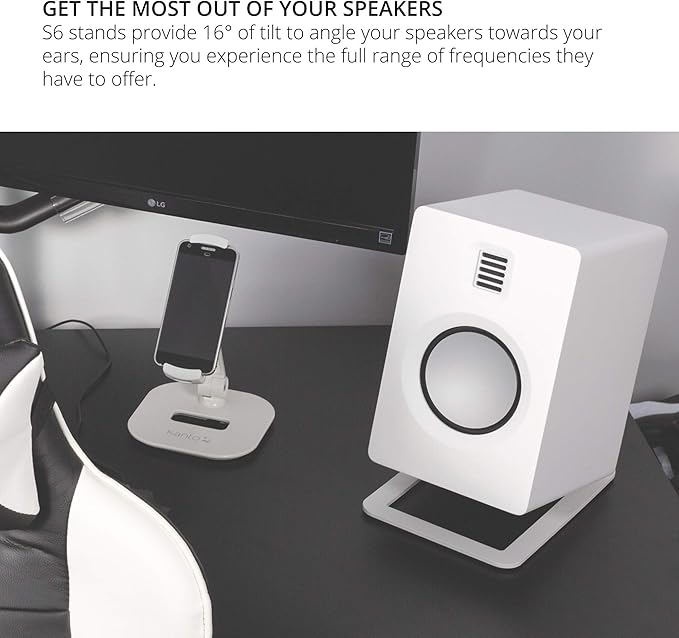 Kanto ORA4MW Pro Audio Bluetooth Desktop Speakers - Matte White Pair S6W Angled Desktop Speaker Stands for Large Speakers - White Pair (2024)