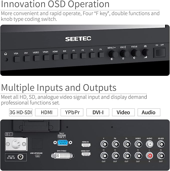 SEETEC P133-9HSD 13.3 Inch Pro SDI Broadcast Monitor Professional LCD Director Studio Production Monitoring IPS Screen Full HD 1920×1080 Aluminum Design with 3G-SDI 4K HDMI AV YPbPr