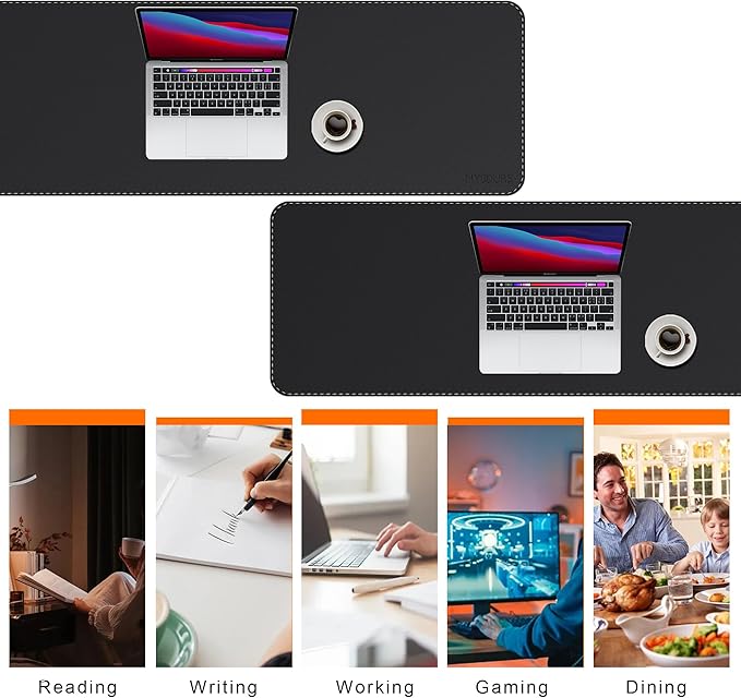 Mydours PU Leather Desk Mat 74.8x15.7 Ultra Large Desk Pad Waterproof Computer Pad Desktop Protector Easy Clean with Suede Base for Office Home Decoration Keyboard and Mouse (Black)