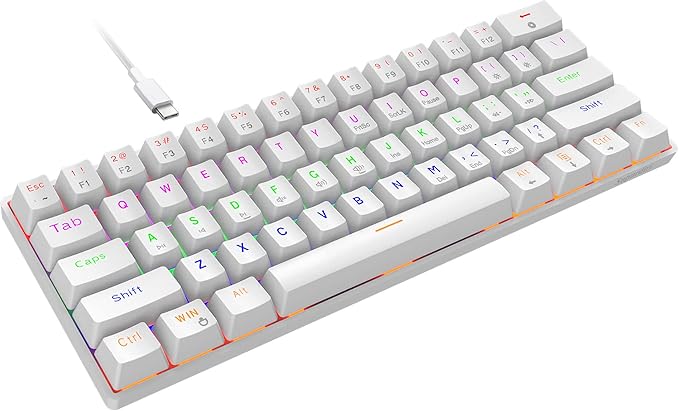 Snpurdiri Wired 60% Mechanical Gaming Keyboard Blue Switch Anti-Ghosting 61 Key Keyboard with RGB Backlit and Double Foot Ultra-Compact White