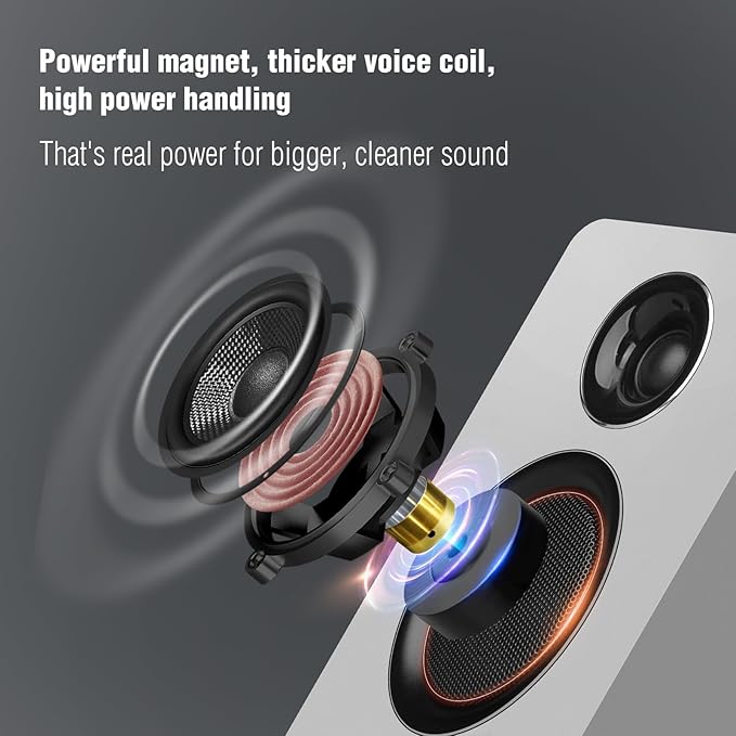 Computer Speakers for Desktop PC Active Bookshelf Speaker with 3‘’ Carbon Fiber Woofer and Silk Film Tweeter Supports Bluetooth 5.3 USB-C AUX/RCA Input for Record Player TV - White Stereo Set