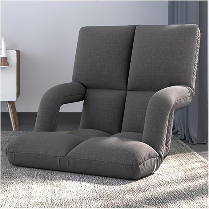 Floor Chair Back Support Folding Sofa Adjustable Positions Padded Lazy Sofa Breathable Floor Gaming Chair for Reading Meditating(Gray-B)
