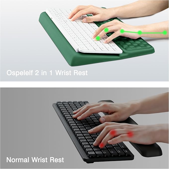 Ospelelf Keyboard Wrist Rest Pad Comfy Ergonomic Keyboard Stand Riser Holder Computer Wrist Support Cushion forTyping Green