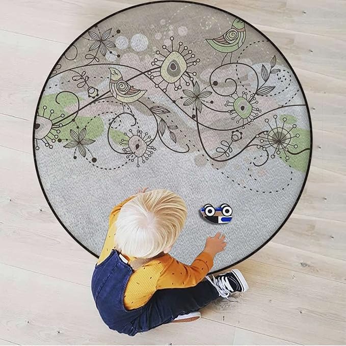 Floral Hardwood Floor Gaming Chair Mat Round Floor Mats for Office Chair Desk Chair Anti Slip Floor Protector for Rolling Chair Swirled Branches Spring Field BouquetPink Brown Diameter 47.2 in