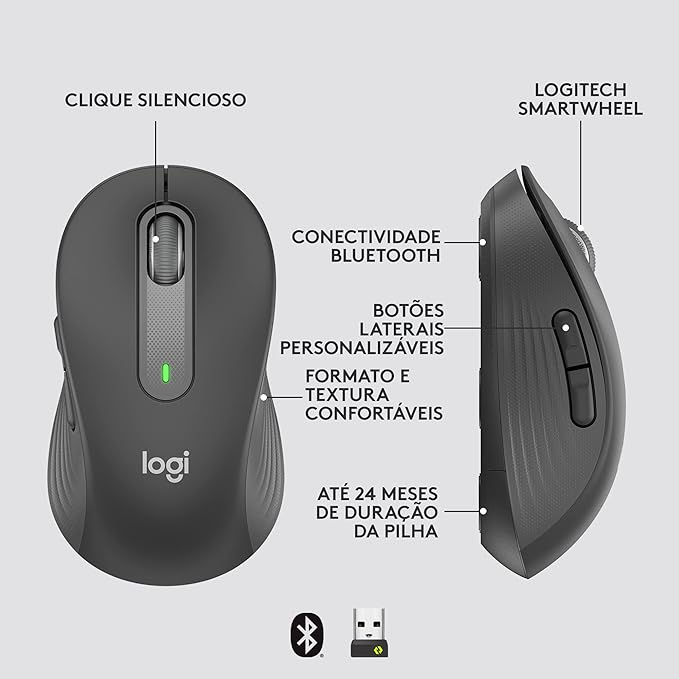 Logitech Signature M650 Wireless Mouse - for Small to Medium Sized Hands 2-Year Battery Silent Clicks Customizable Side Buttons Bluetooth Multi-Device Compatibility (Graphite) (Renewed)