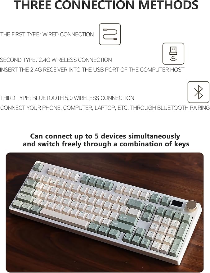 NJ98 Wireless Custom Mechanical Keyboard with Screen Knob 96% Hot Swappable RGB Keyboard Mac Windows (Black Samurai Brass Plate-Box Deep Sea)