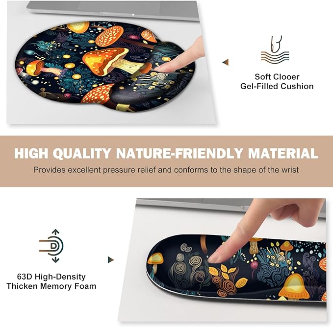 Gaming Mouse Pad Large Desk Mat Cute Desk Pad Protector 4in1 XXL Mousepad + Keyboard Wrist Rest+Mouse Wrist Rest+Coaster Set with Ergonomic Desk Pad for Home Office Table Computer Lovely Mushroom