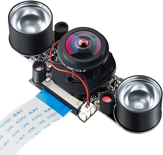 MakerFocus Raspberry Pi 4 Camera 5MP OV5647 Fisheye Camera Automatically Switching Between Day and Night Vision IR-Cut Webcam Compatible with Raspberry Pi 4B/3B+/3B/2B