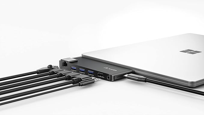 ImpactHUB - Surface Laptop 5 | 4 | 3 | GO - Multiport Utility Adapter - 3X USB-A 10Gbps Ports | 4K HDMI | 4K USB-C Display Alt Mode | AUX/MIC | Gigabit Ethernet Adapter 10/100/1000
