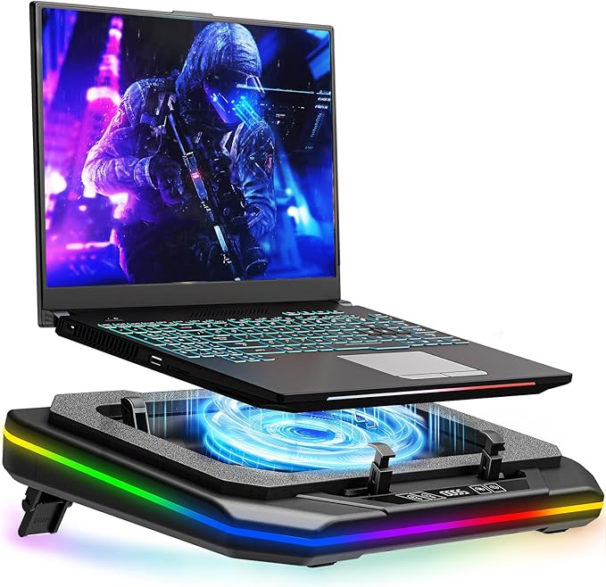 MOUNT PRO Gaming Laptop Cooling Pad RGB Laptop Cooler Stand with Powerful Turbofan (3500 RPM) Height Adjustable Laptop Fan Cooling Pad for 13-19 Inches Notebook with Sealed Foam Touch Control