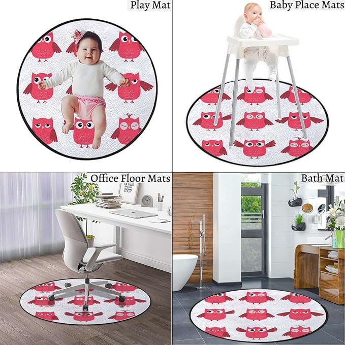 Animal Round Gaming Chair Mat for Office Chair Computer Chair Mat Floor Protector for Rolling Chair Office Gaming Room Decor Owls in Forest Woodland ThemedRed White Diameter 39.3 in