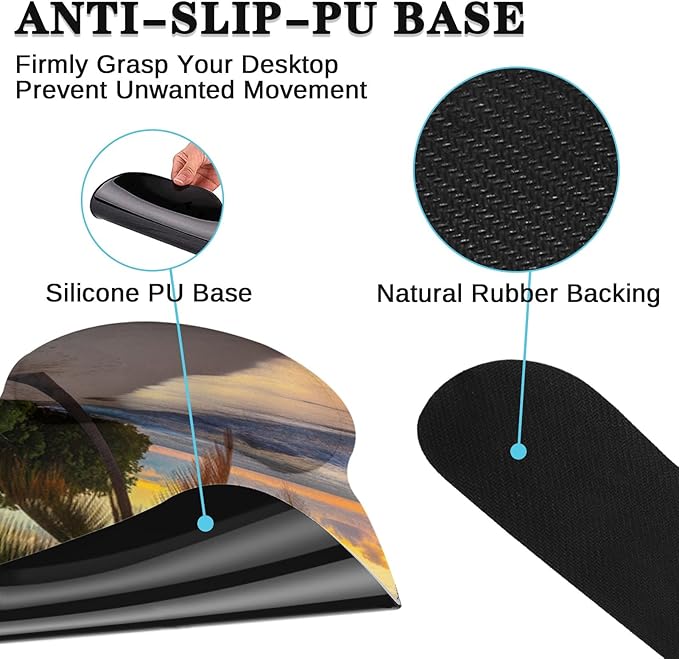 Arttown Sunset Ocean Desk Mat Tropical Beach Mouse Pad Set 4 in 1 Summer Sea Ergonomic Design Large Desk Pad + Keyboard Wrist Rest + Mouse Wrist Rest + Coaster Suitable for Home Office Study Game