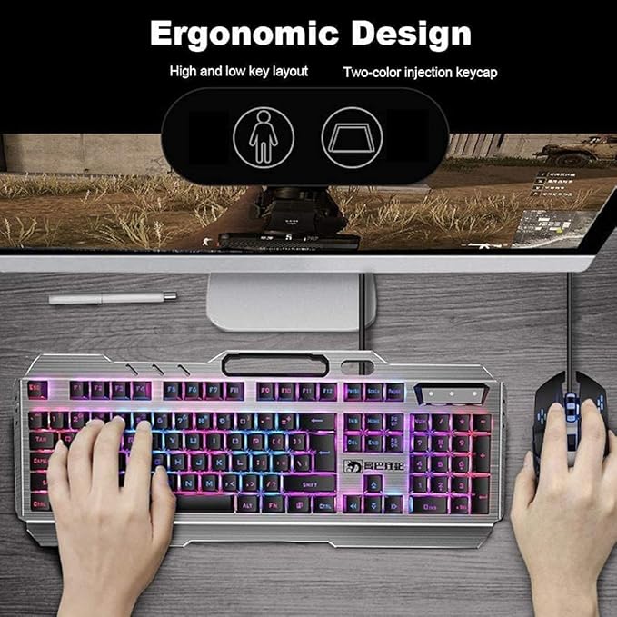 Gaming Keyboard and Mouse Combo Large Mouse Pad Mechanical Feel RGB Backlit 3200 DPI Mouse for WindowsComputerPCNotebookLaptop (Color : Black)