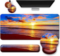 Mouse Pad + Desk Mat + Keyboard Wrist Rest + Coaster 4 in 1 Set Cute Ergonomic Large Gaming Mousepad with Wrist Rest Support Desk Pad for Computer Laptop Office Home Decor-Sunset Beach
