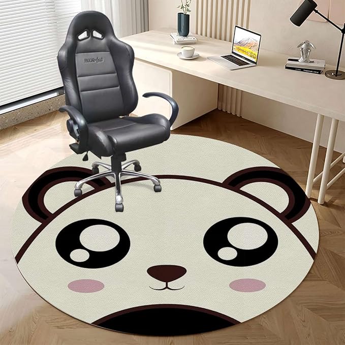 White and Black PU Leather Chair Mat for Hard Floors Cartoon Smiling Panda Animal Floor Mats Wood/Tile Protection Mat for Office &amp Home Anime Diameter 59 in