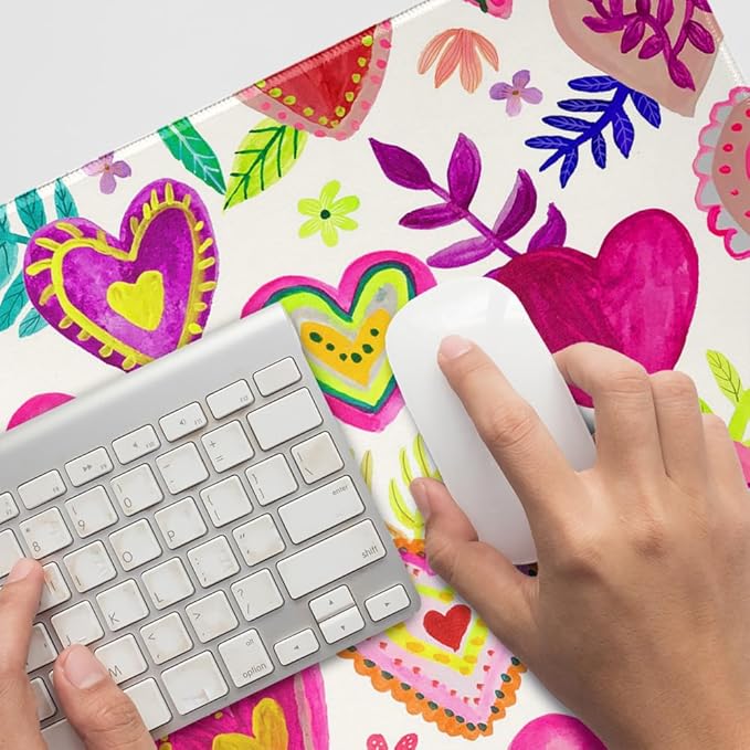 Colorful Hearts Valentines Large Gaming Mouse Pad Desk Mat with Stitched Edges Non-Slip Base for Gamer Home and Office