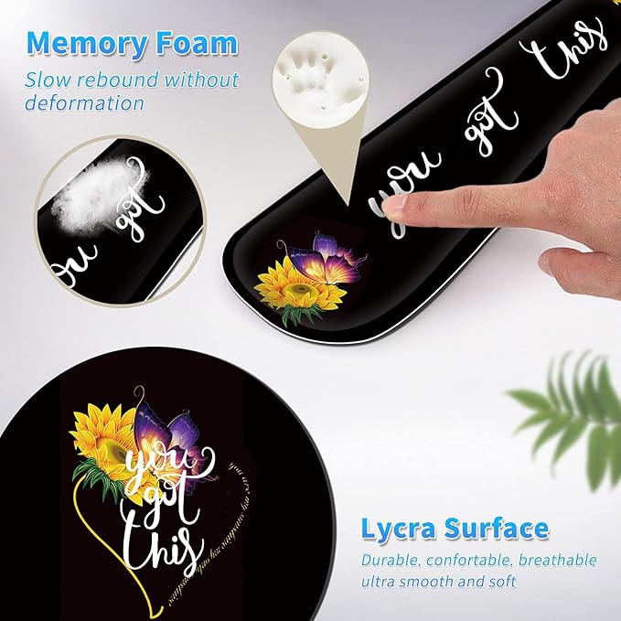 Keyboard Wrist Rest &amp Mouse Pad &amp Mouse Wrist Rest Support &amp Coaster Non Slip Rubber Base Wrist Support with Ergonomic Raised Memory Foam for Computer Laptop Home Office Butterfly Sunflo