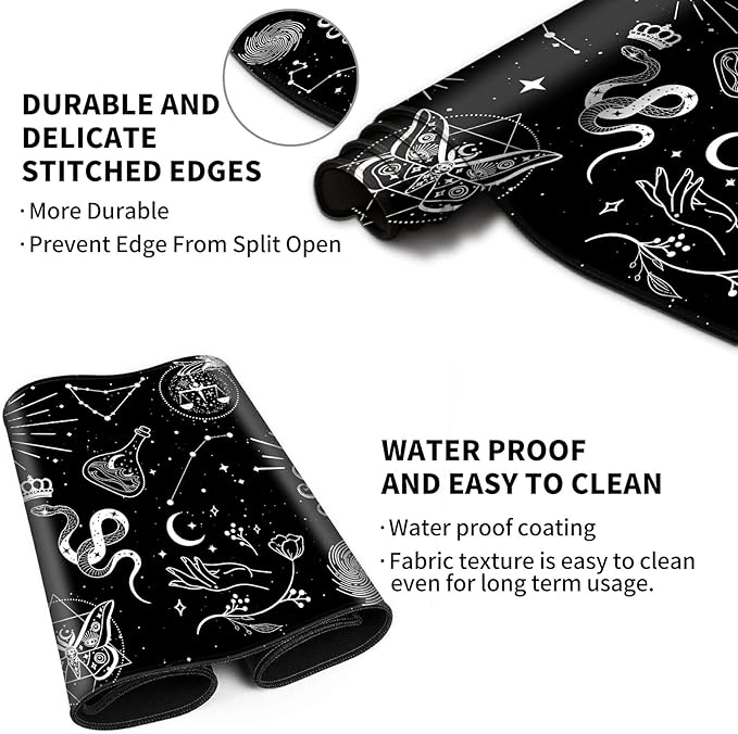 Large Gaming Mouse Pad Keyboard Mouse Wrist Rest Support Set with Memory Foam Ergonomic Easy Typing Extended Desk Mat Non Slip for Home Office Game and Study Astrology Celestial Theme
