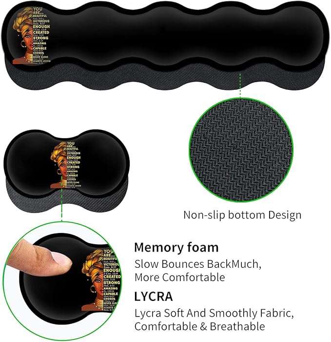 Large Mouse Pad with Wrist Support Ergonomic Memory Foam Keyboard Wrist Support &amp Non-Slip Mouse Wrist RestExtended Gaming Mouse Padsfor Laptop Office Desk Mat African Art Black Queen Anime Patt