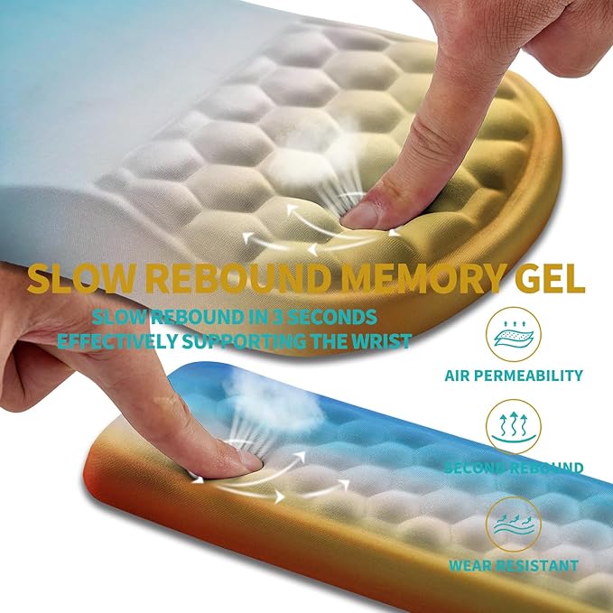 Hokafenle 2 in 1 Ergonomic Mouse Pad Wrist Support &amp Wrist Rest for Computer Keyboard Set with Relieve Carpal Tunnel Pain Massage Bulge and Full Memory Gel Design (2In1 Set Morning Sky)