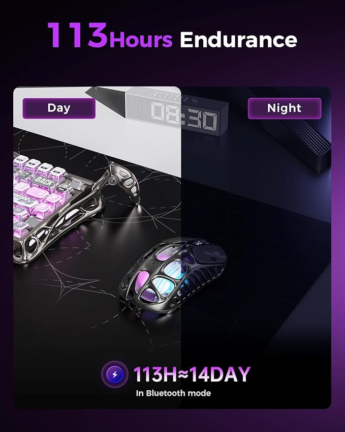 GravaStar Mercury X Pro Wireless Gaming Mouse Come with 8K Dongle – 32000 DPI PAW 3950 Sensor 8000Hz Polling Rate Only 49g Magnesium Alloy Hollow Frame RGB Lighting 5 Programmable Buttons