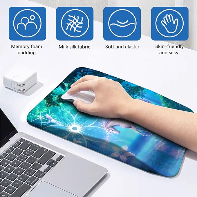AIMSA Ergonomic Mouse Pad Wrist Rest Support Thick Mousepad Upgraded Memory Foam Pain Relief and Non-Slip PU Base for Home Office Unicorn