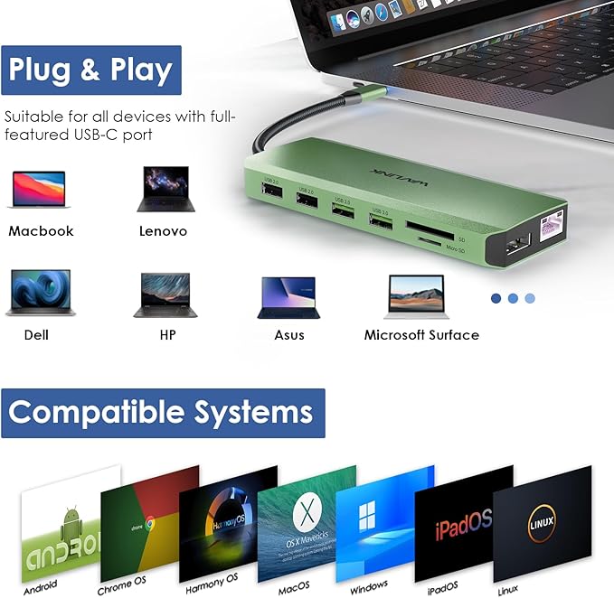 WAVLINK USB C Docking Station Green