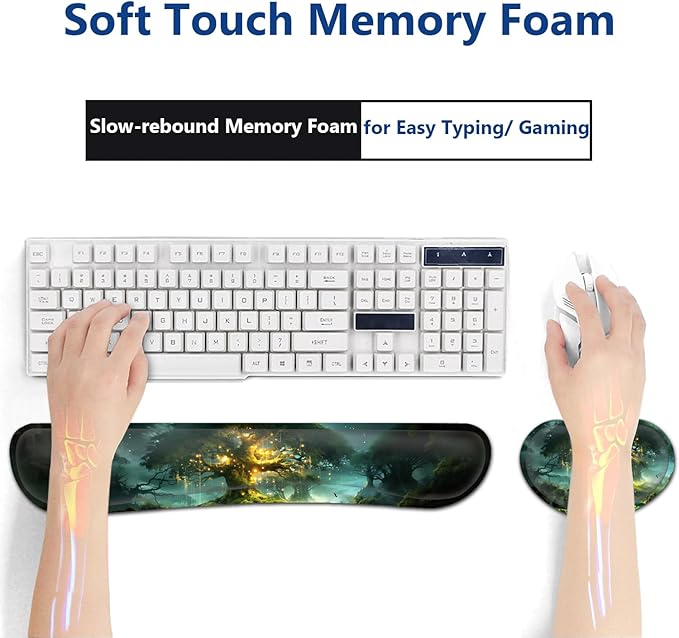 Large Mouse Pad + Keyboard Wrist Rest Set Extended Gaming Mousepad (31.5X11.8 inch) with Non-Slip Rubber Ergonomics Memory Foam Mouse Wrist Rest Support Tree of Life Pattern XXL Desk Pad